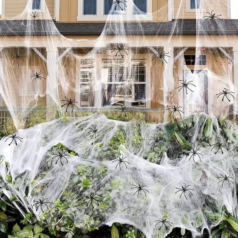 200 Sq Ft Spider Webs Halloween Door Decor Set with Realistic Fake Spiders