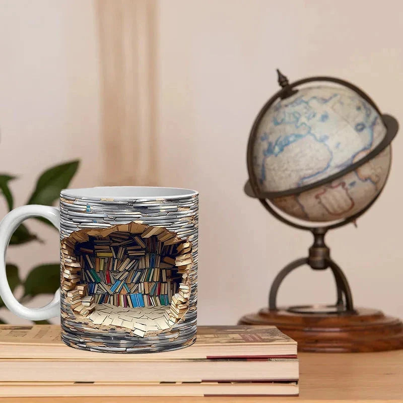 3D Library Bookshelf Mug - The Perfect Gift for Book Lovers and Coffee Enthusiasts