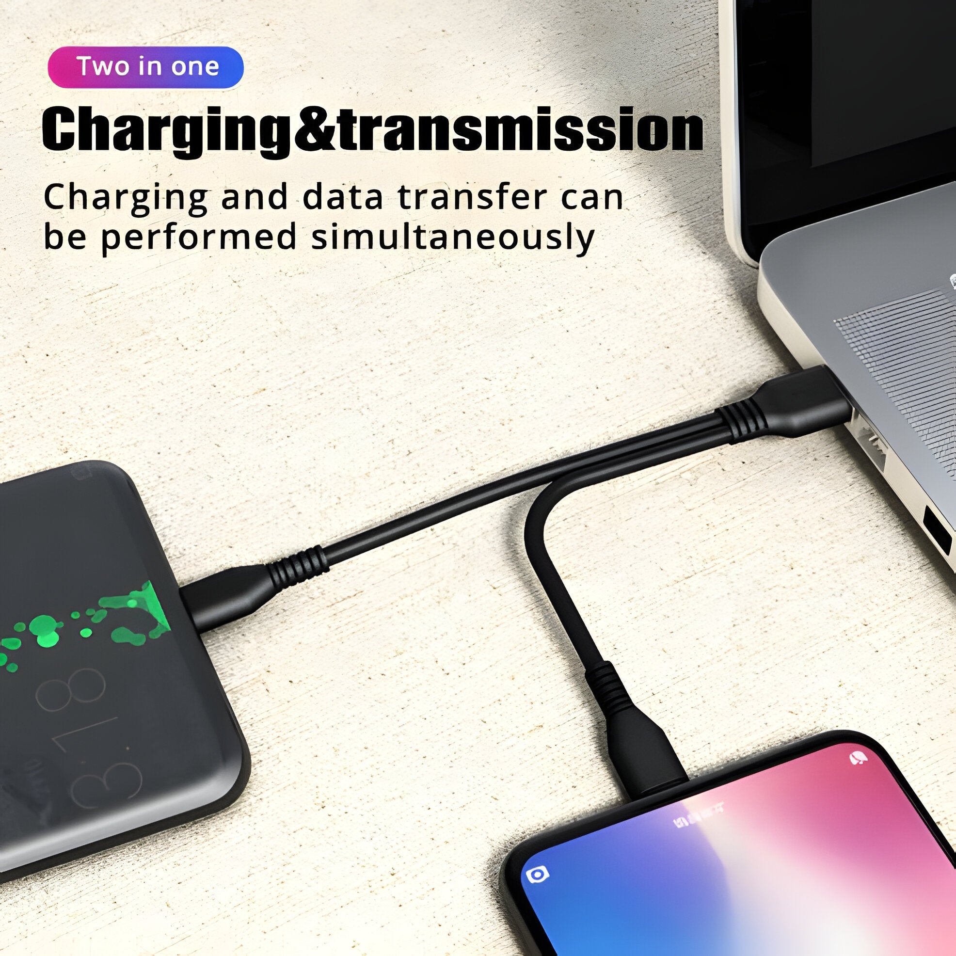 2-in-1 USB Charging Cable with Multiple USB Ports