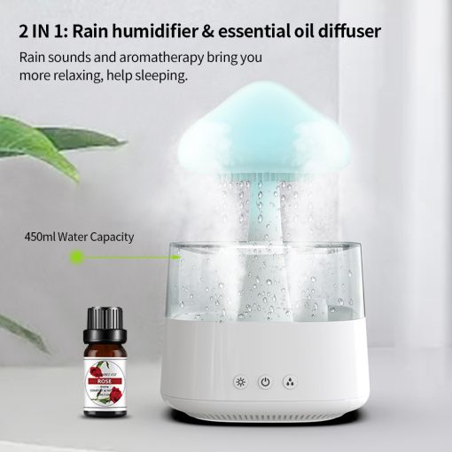 2-in-1 Desk Lamp & Humidifier - Rain Cloud Aromatherapy Diffuser with Essential Oils, Zen Diffuser & Night Light Rain Cloud Mushroom Lamp