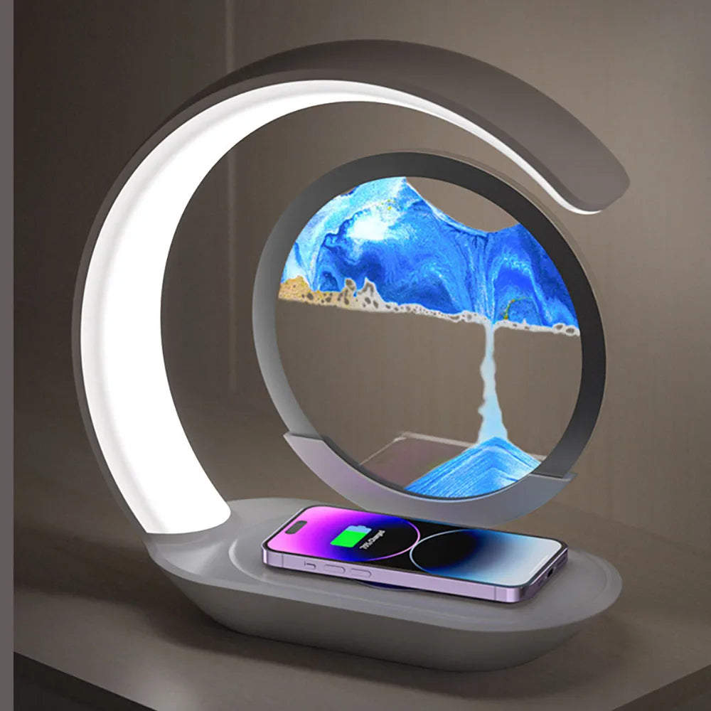 Enchanting 3D Sand Art Table Lamp with Built-In Wireless Charger