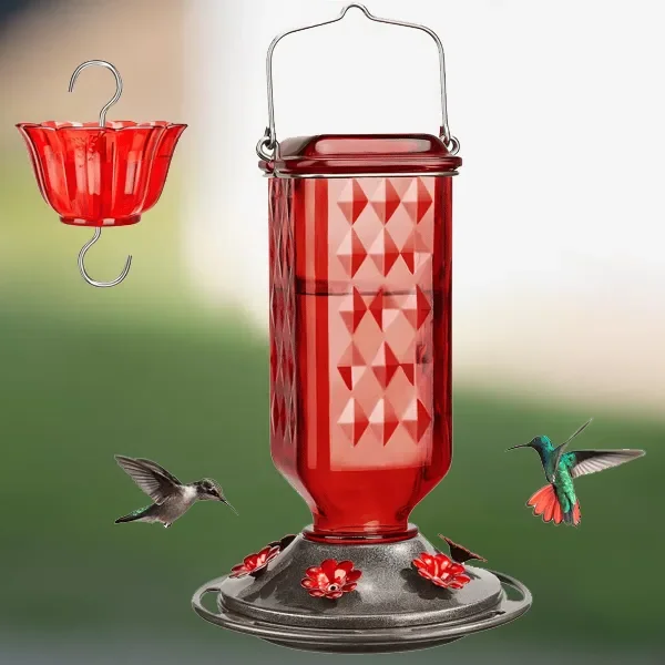 24 oz Glass Hummingbird Feeder with Leak-Proof Design