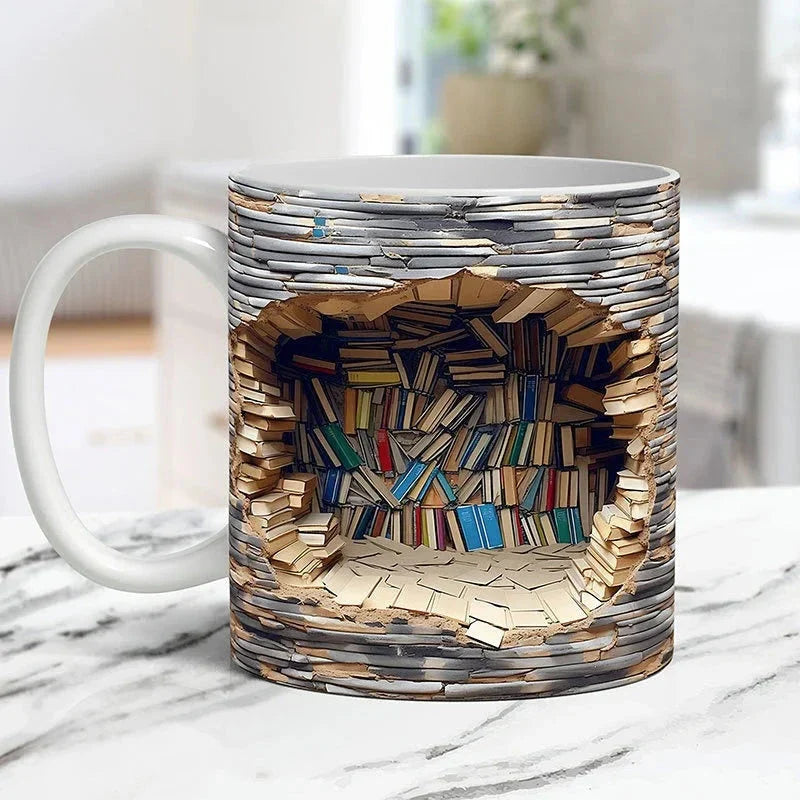 3D Library Bookshelf Mug - The Perfect Gift for Book Lovers and Coffee Enthusiasts