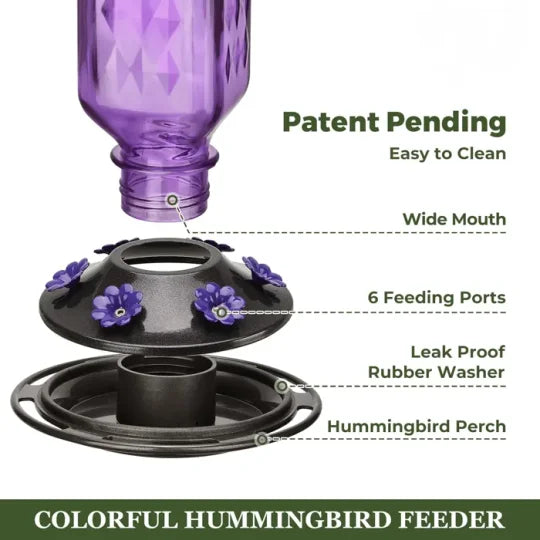 24 oz Glass Hummingbird Feeder with Leak-Proof Design