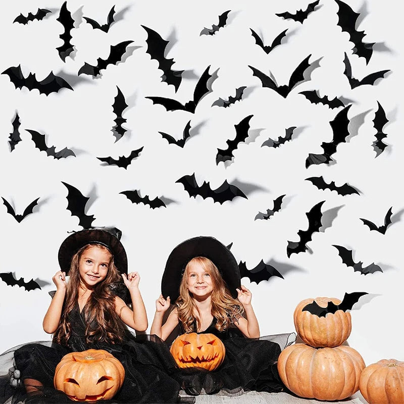 3D PVC Halloween Bats Wall Decals - Spooky Peel-and-Stick Decor