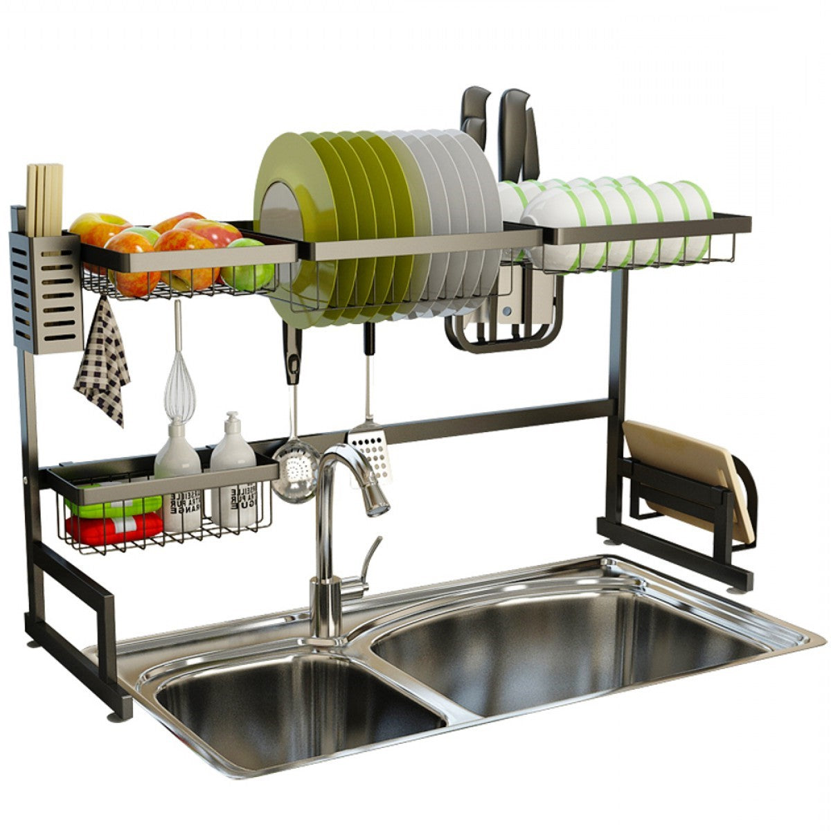 34.6-Inch Black Stainless Steel Over-Sink Dish Drying Rack for Dishes & Utensils
