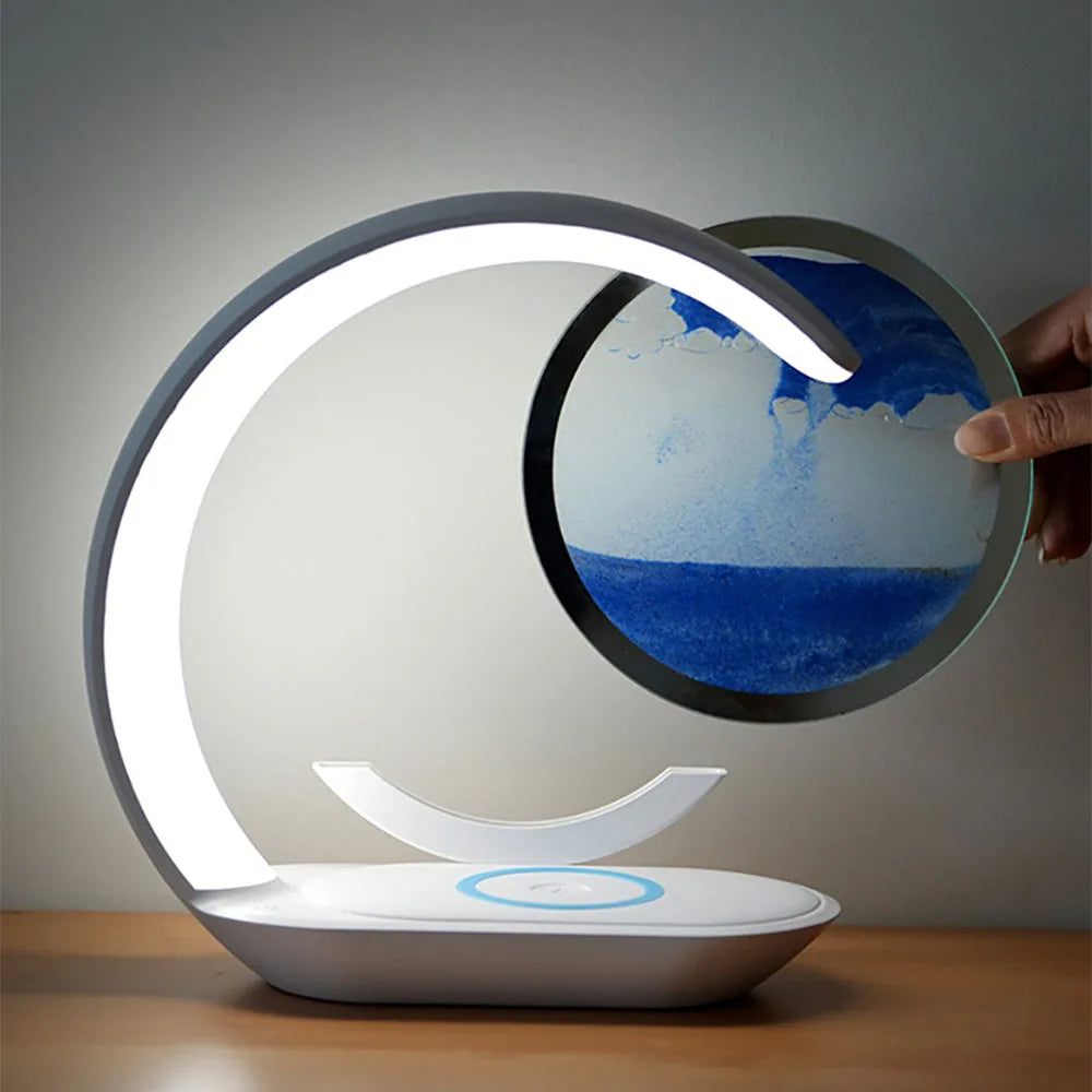 Enchanting 3D Sand Art Table Lamp with Built-In Wireless Charger