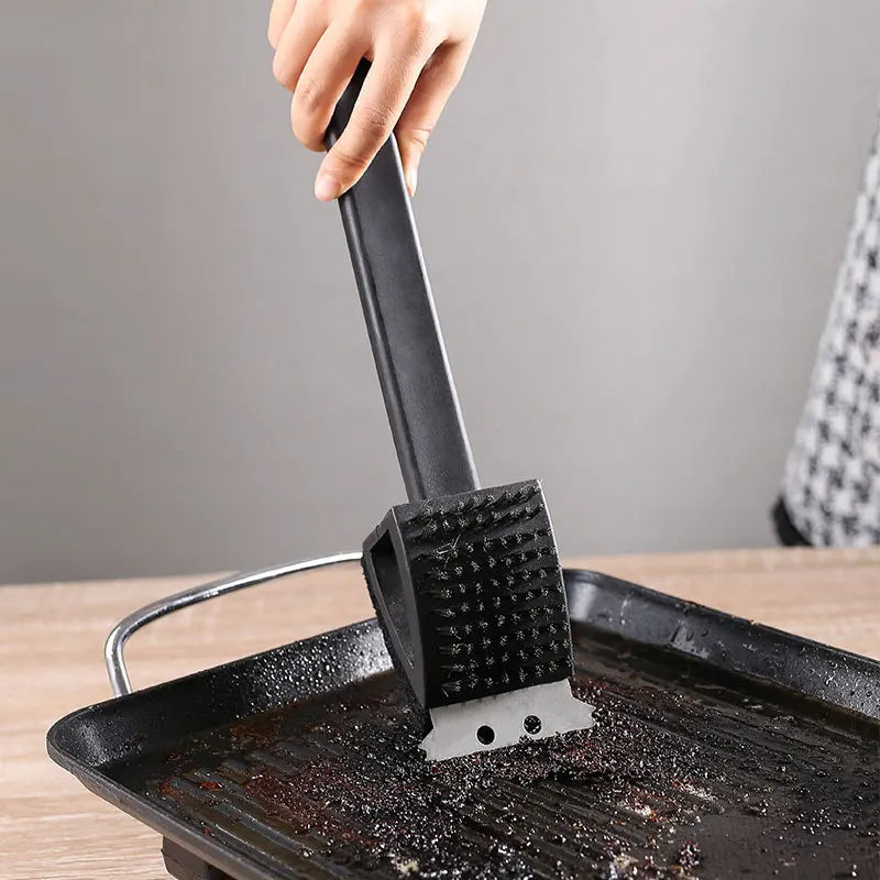 3-in-1 Barbecue Grill Brush with Scraper and Sponge - Clean Grills Fast and Easy