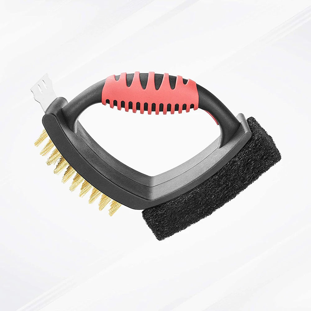 3-in-1 Brass Bristles Grill Brush with Built-In Scraper
