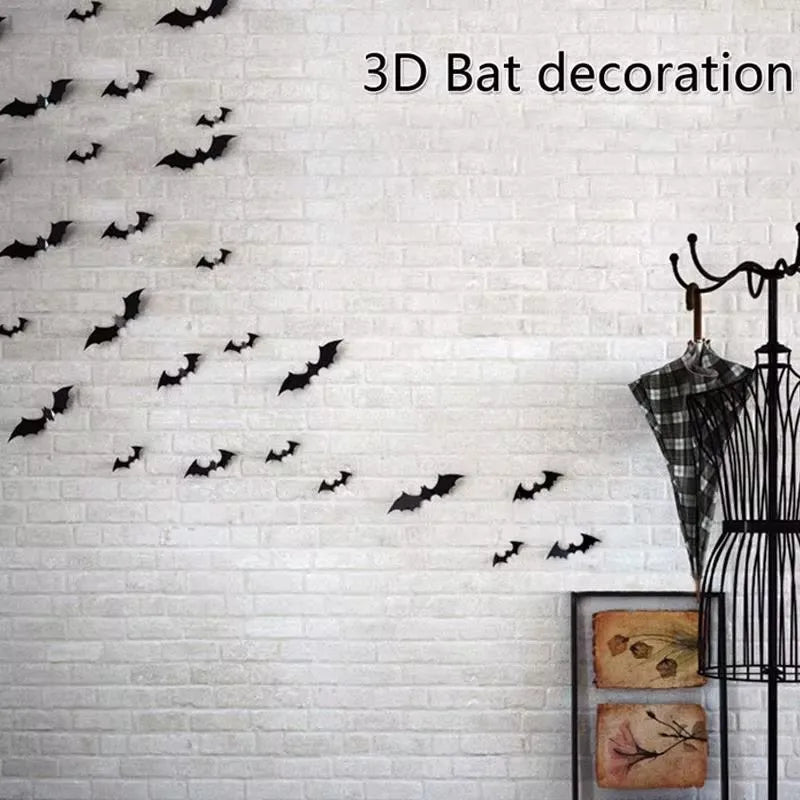 3D PVC Halloween Bats Wall Decals - Spooky Peel-and-Stick Decor