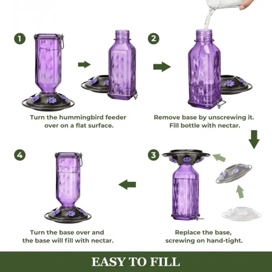 24 oz Glass Hummingbird Feeder with Leak-Proof Design