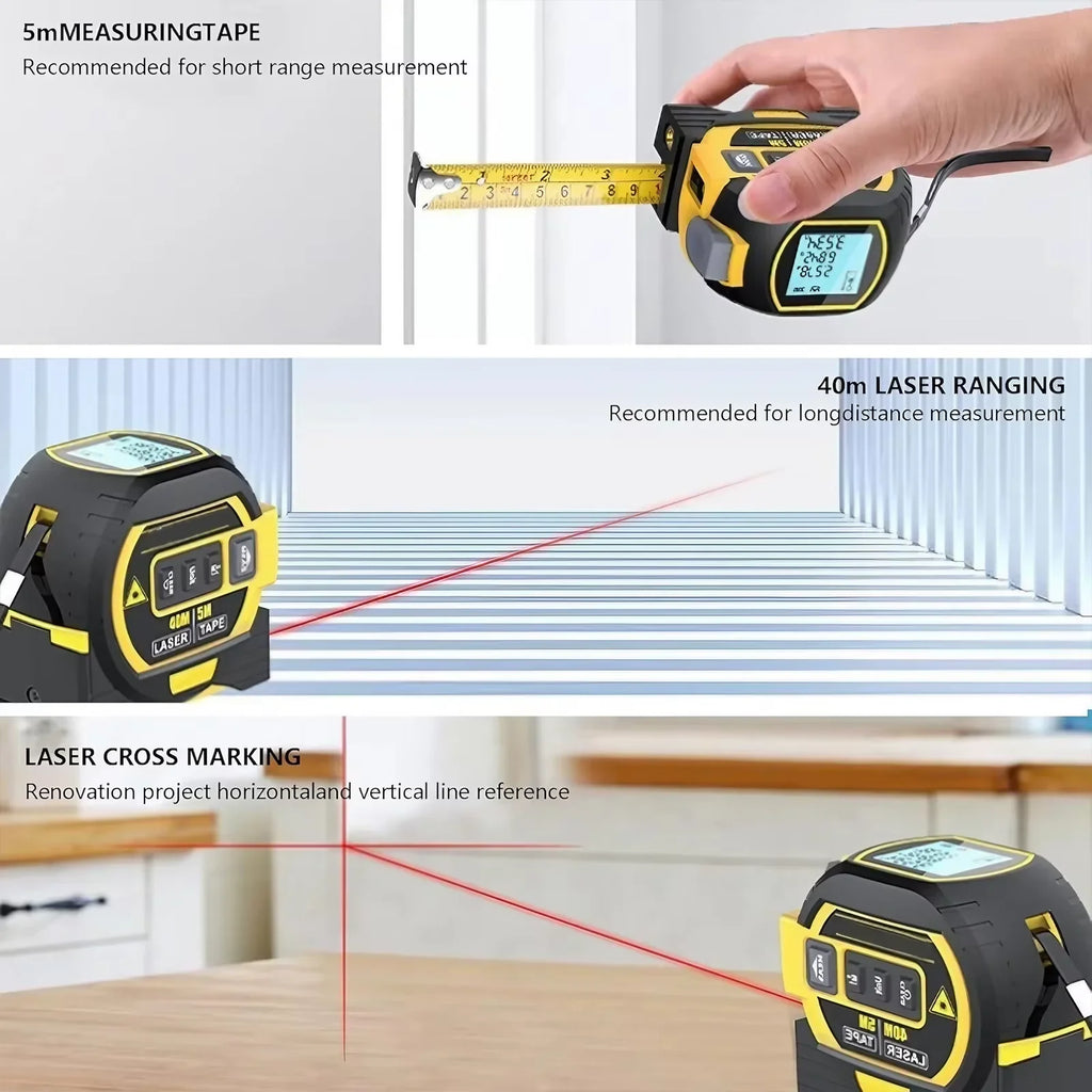 3-In-1 Laser Tape Measure with Infrared – 40/60 m Range