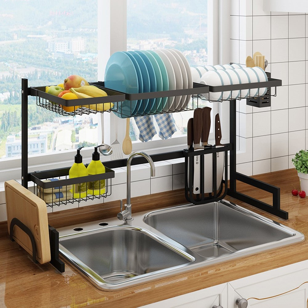 34.6-Inch Black Stainless Steel Over-Sink Dish Drying Rack for Dishes & Utensils