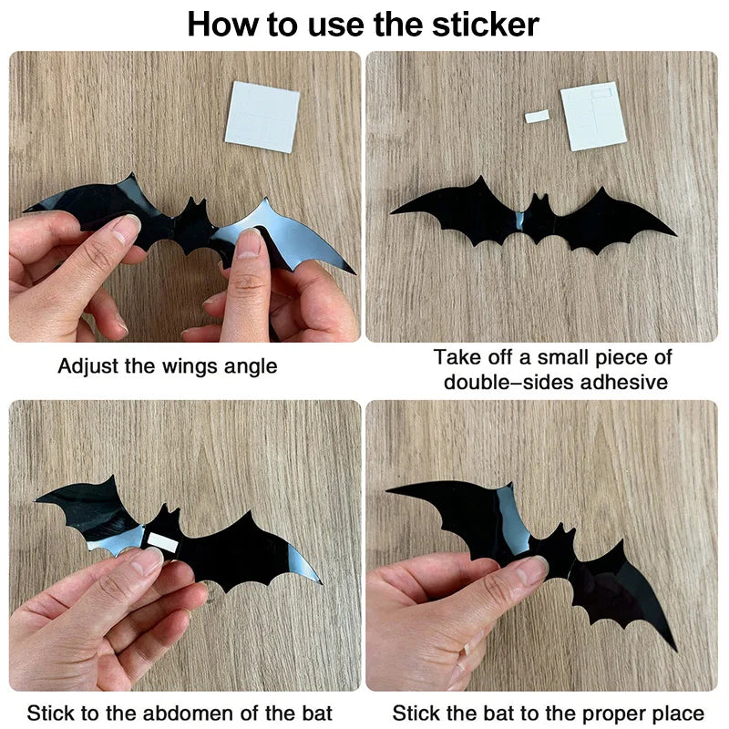 3D PVC Halloween Bats Wall Decals - Spooky Peel-and-Stick Decor