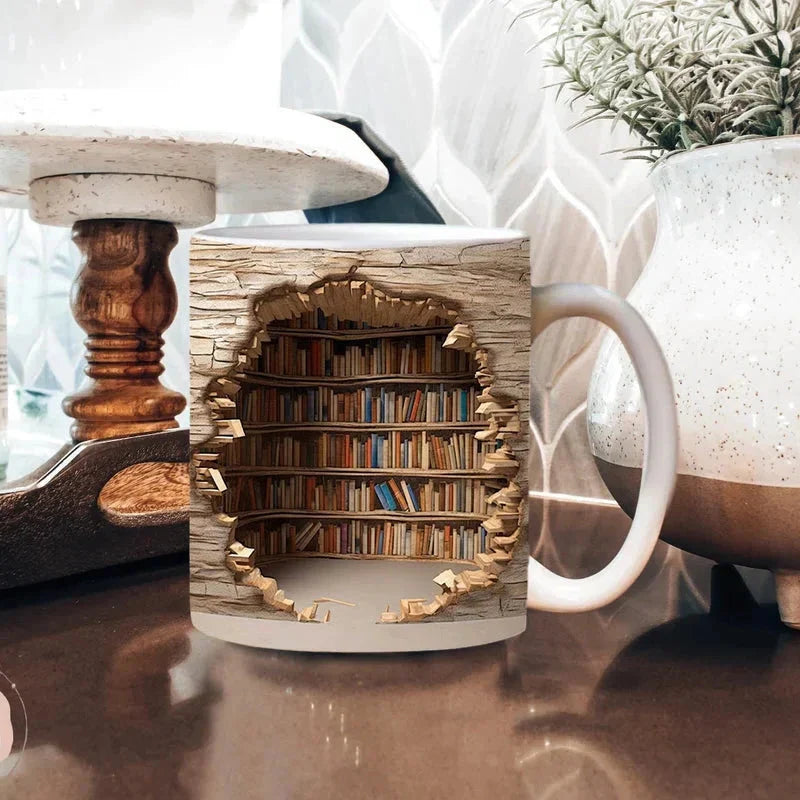 3D Library Bookshelf Mug - The Perfect Gift for Book Lovers and Coffee Enthusiasts