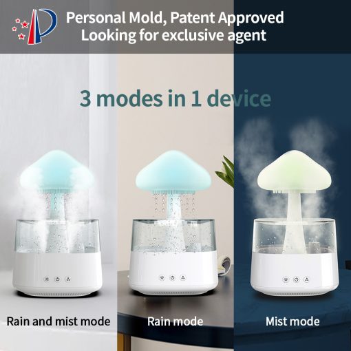 2-in-1 Desk Lamp & Humidifier - Rain Cloud Aromatherapy Diffuser with Essential Oils, Zen Diffuser & Night Light Rain Cloud Mushroom Lamp