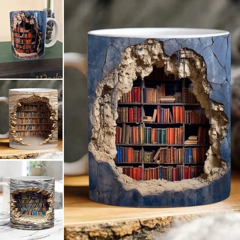 3D Library Bookshelf Mug - The Perfect Gift for Book Lovers and Coffee Enthusiasts