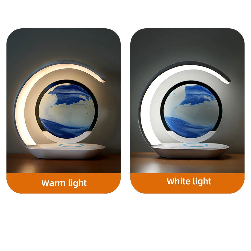 Enchanting 3D Sand Art Table Lamp with Built-In Wireless Charger