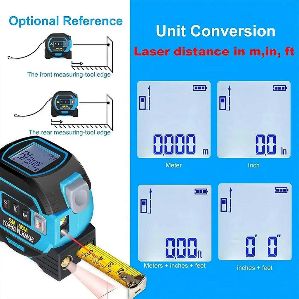 3-In-1 Laser Tape Measure with Infrared – 40/60 m Range