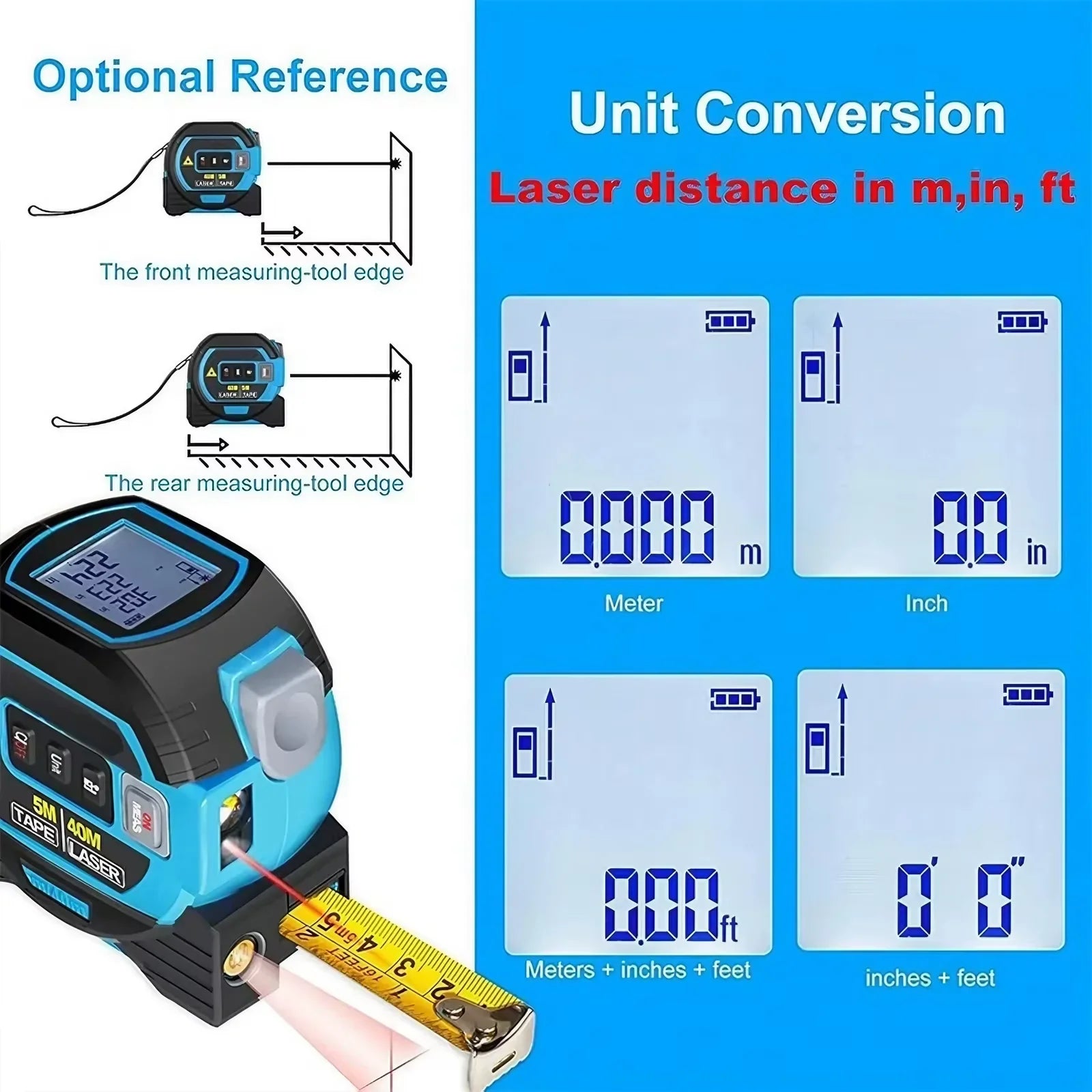 3-In-1 Laser Tape Measure with Infrared – 40/60 m Range
