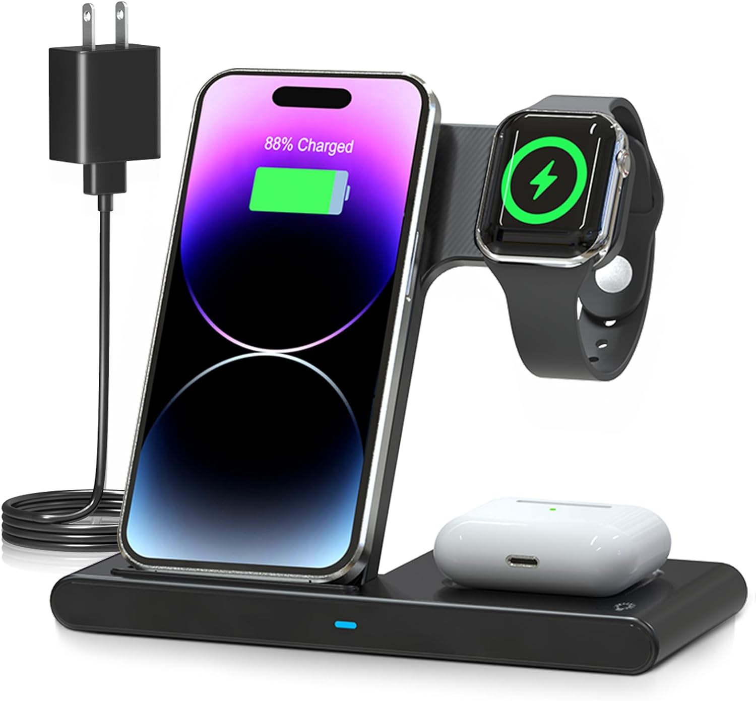 3-in-1 Wireless Fast Charger Stand for iPhone, Apple Watch & AirPods