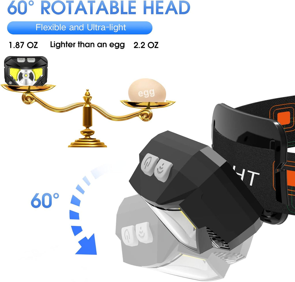 2-Pack Ultra-Bright LED Rechargeable Headlamps with Waterproof Design and Motion Sensor