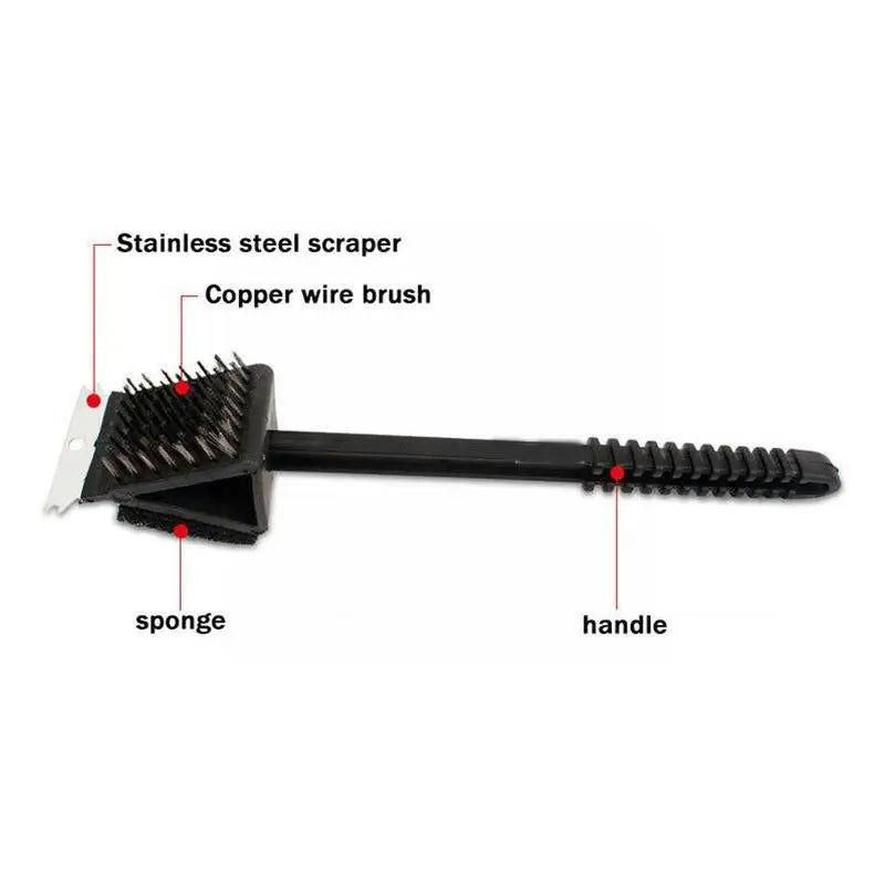 3-in-1 Barbecue Grill Brush with Scraper and Sponge - Clean Grills Fast and Easy