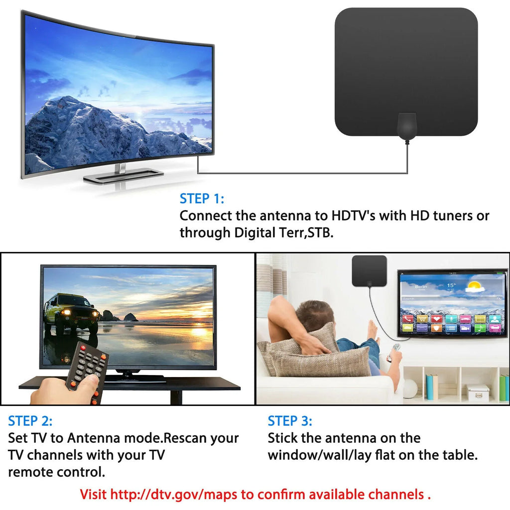 300-Mile Indoor Digital HDTV Antenna with Amplified Signal Booster