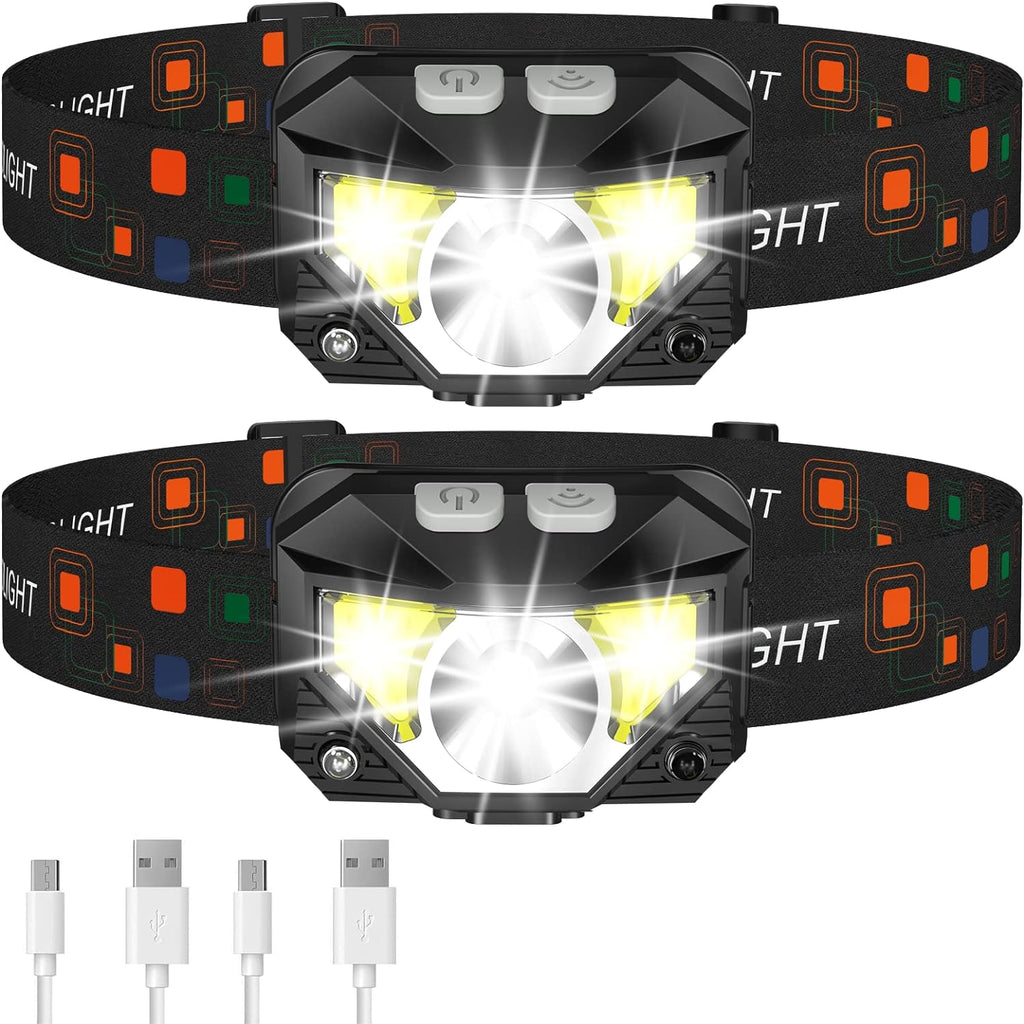 2-Pack Ultra-Bright LED Rechargeable Headlamps with Waterproof Design and Motion Sensor
