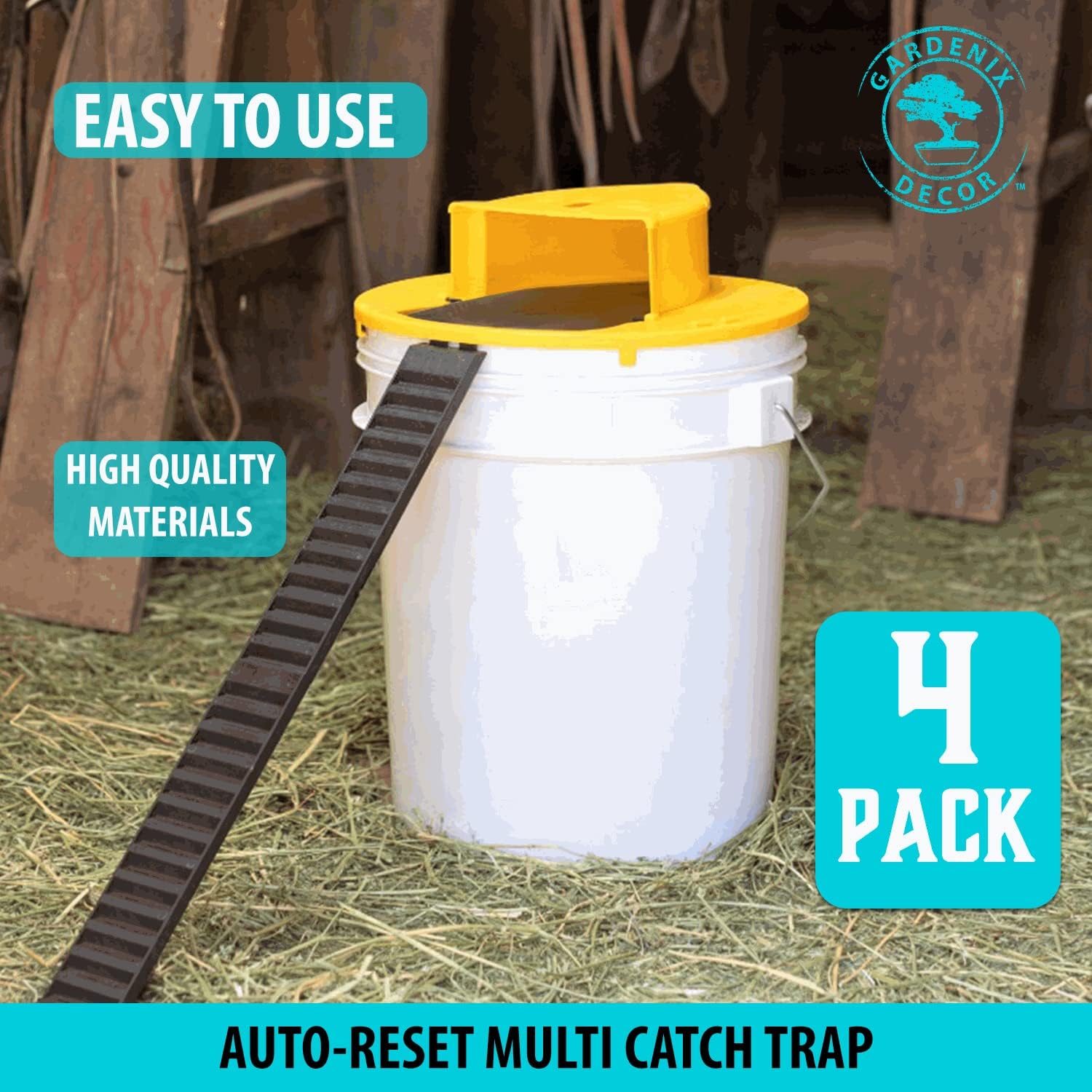 4-Pack Bucket Lid Mouse Traps – Easy Setup for Quick, Safe Rodent Control