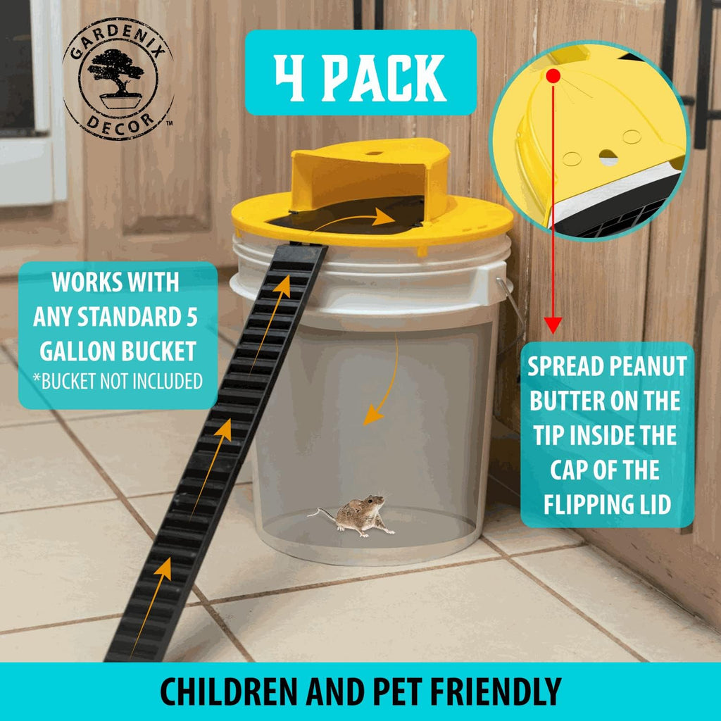 4-Pack Bucket Lid Mouse Traps – Easy Setup for Quick, Safe Rodent Control