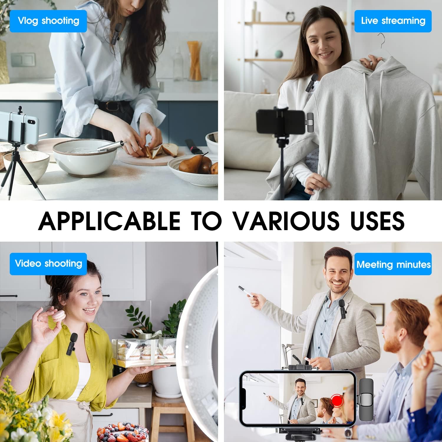2-Pack Wireless Lavalier Microphones for iPhone & iPad