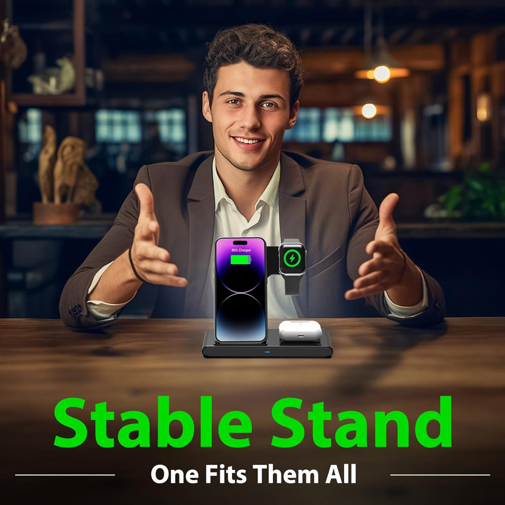 3-in-1 Wireless Fast Charger Stand for iPhone, Apple Watch & AirPods