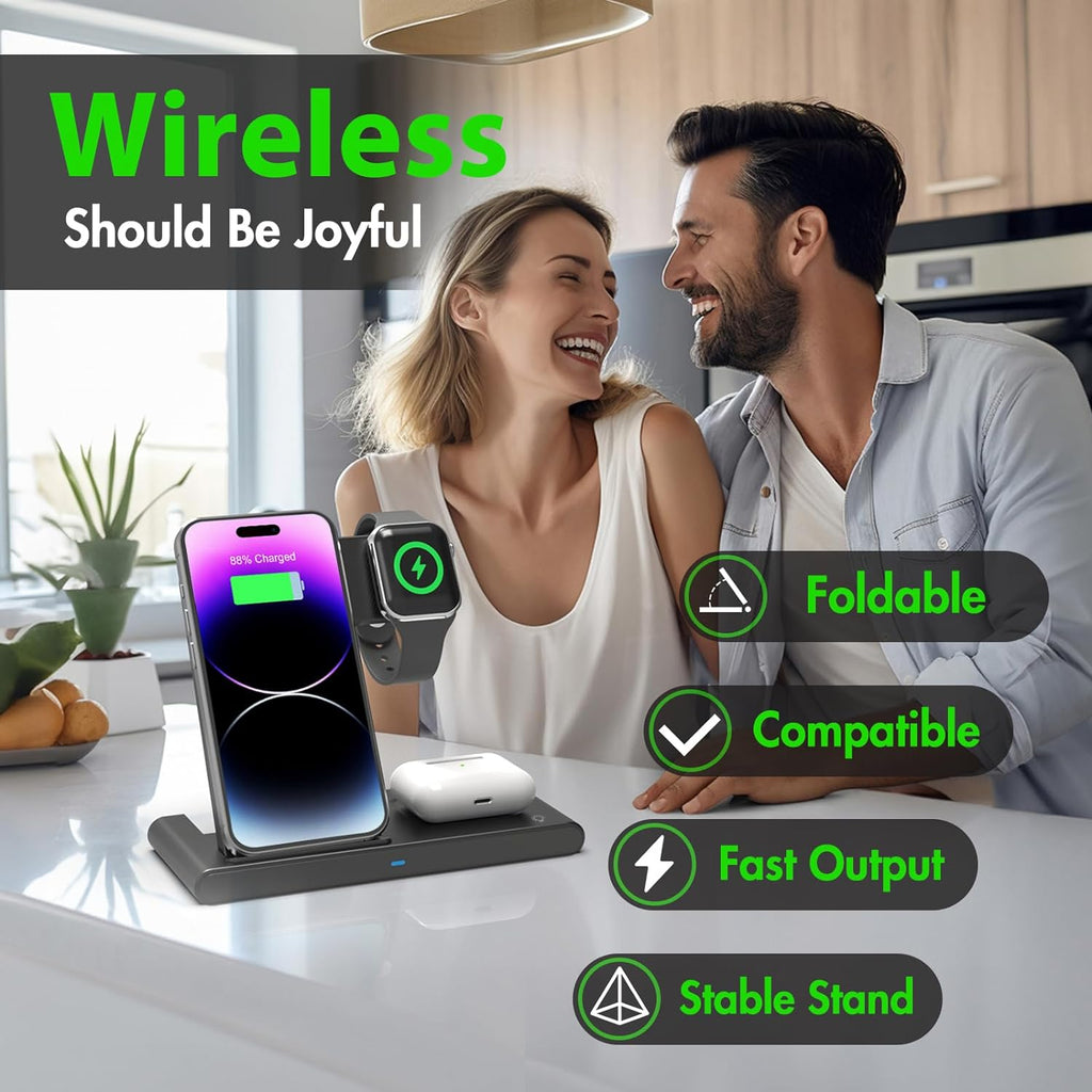 3-in-1 Wireless Fast Charger Stand for iPhone, Apple Watch & AirPods