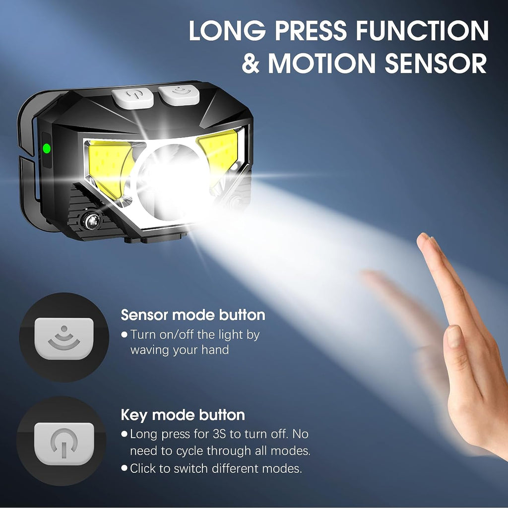 2-Pack Ultra-Bright LED Rechargeable Headlamps with Waterproof Design and Motion Sensor