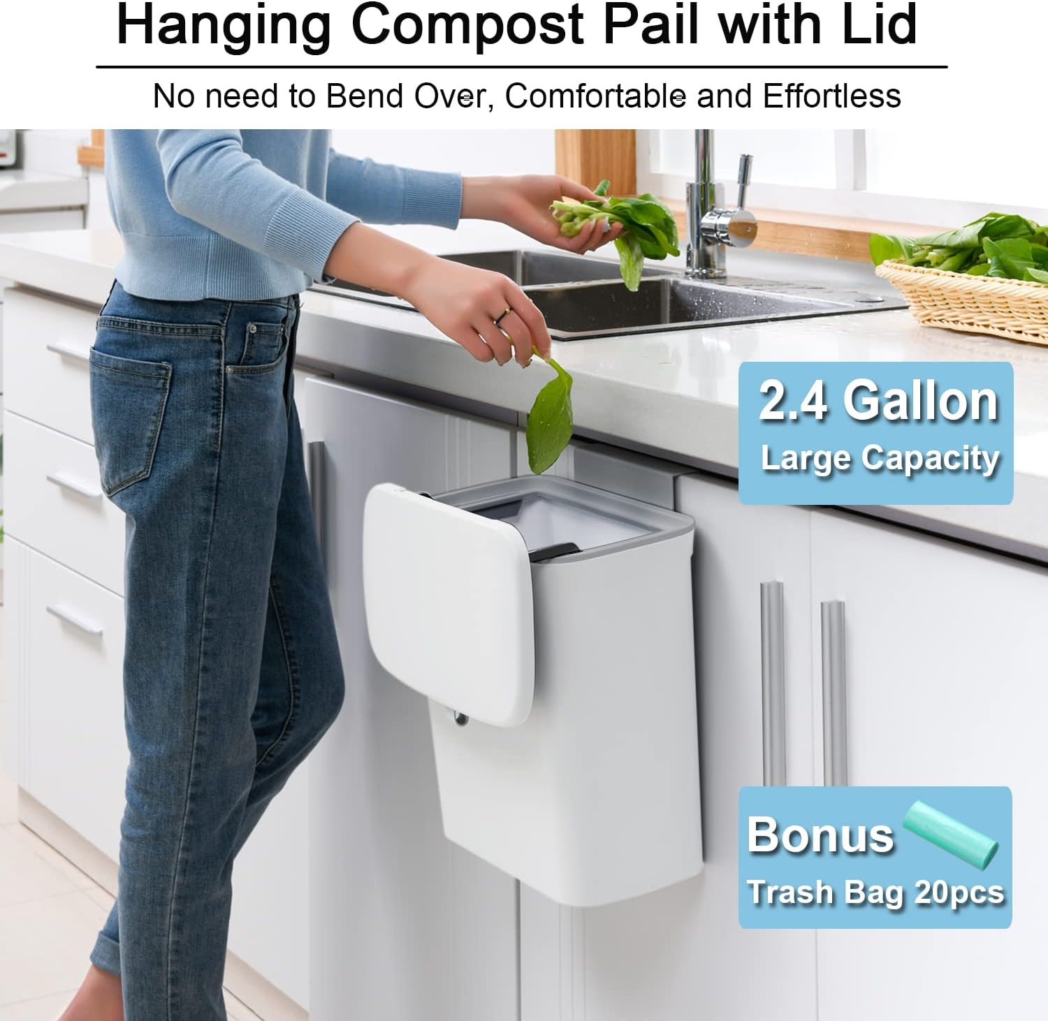 2.4-Gallon Kitchen Compost Bin — Convenient Countertop or Under-Sink Solution