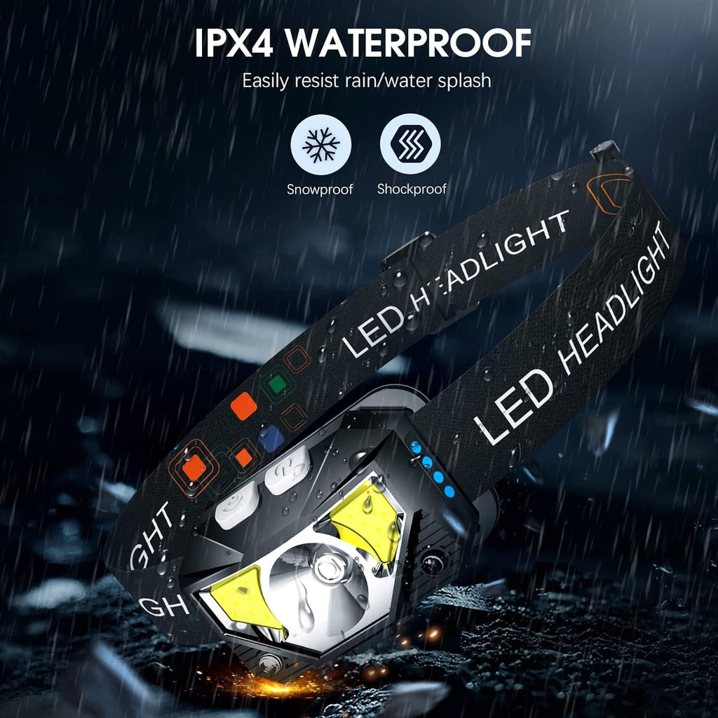 2-Pack Ultra-Bright LED Rechargeable Headlamps with Waterproof Design and Motion Sensor
