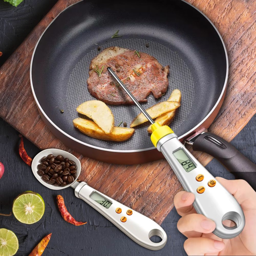 2-in-1 Digital Mini Spoon Scale & Food Thermometer — Compact Precision for Cooking