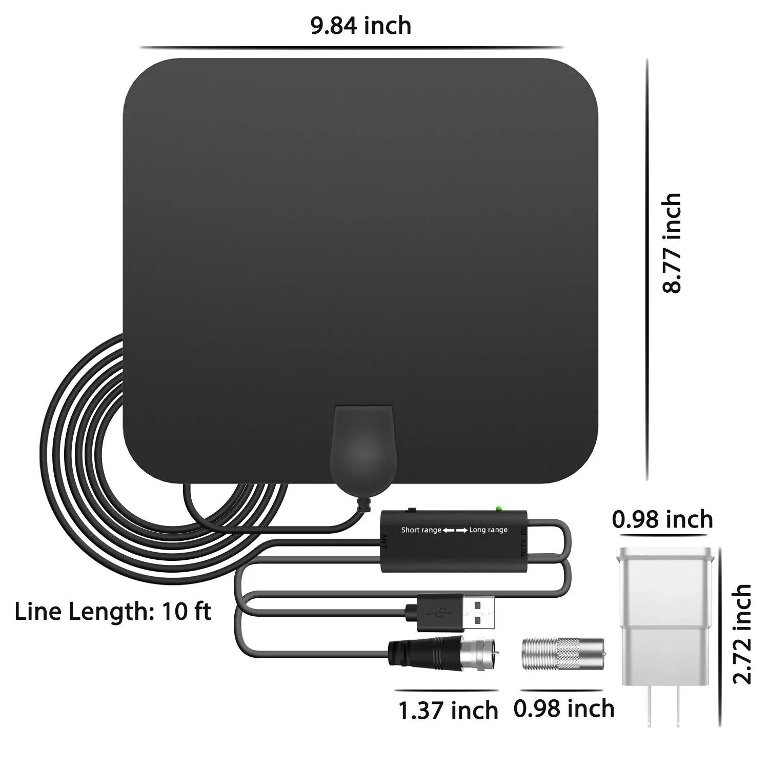 300-Mile Indoor Digital HDTV Antenna with Amplified Signal Booster