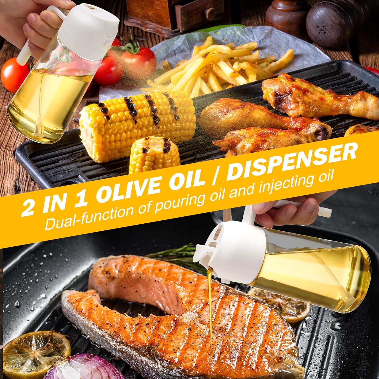 2-Pack Oil Dispenser & Sprayer Bottles – Refillable Kitchen Misters