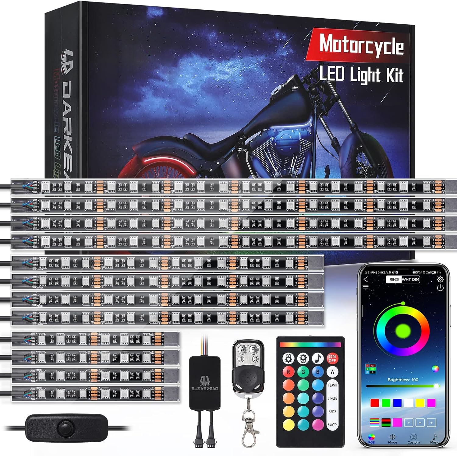 12-Piece Motorcycle LED Light Kit with Brake Light and Turn Signals