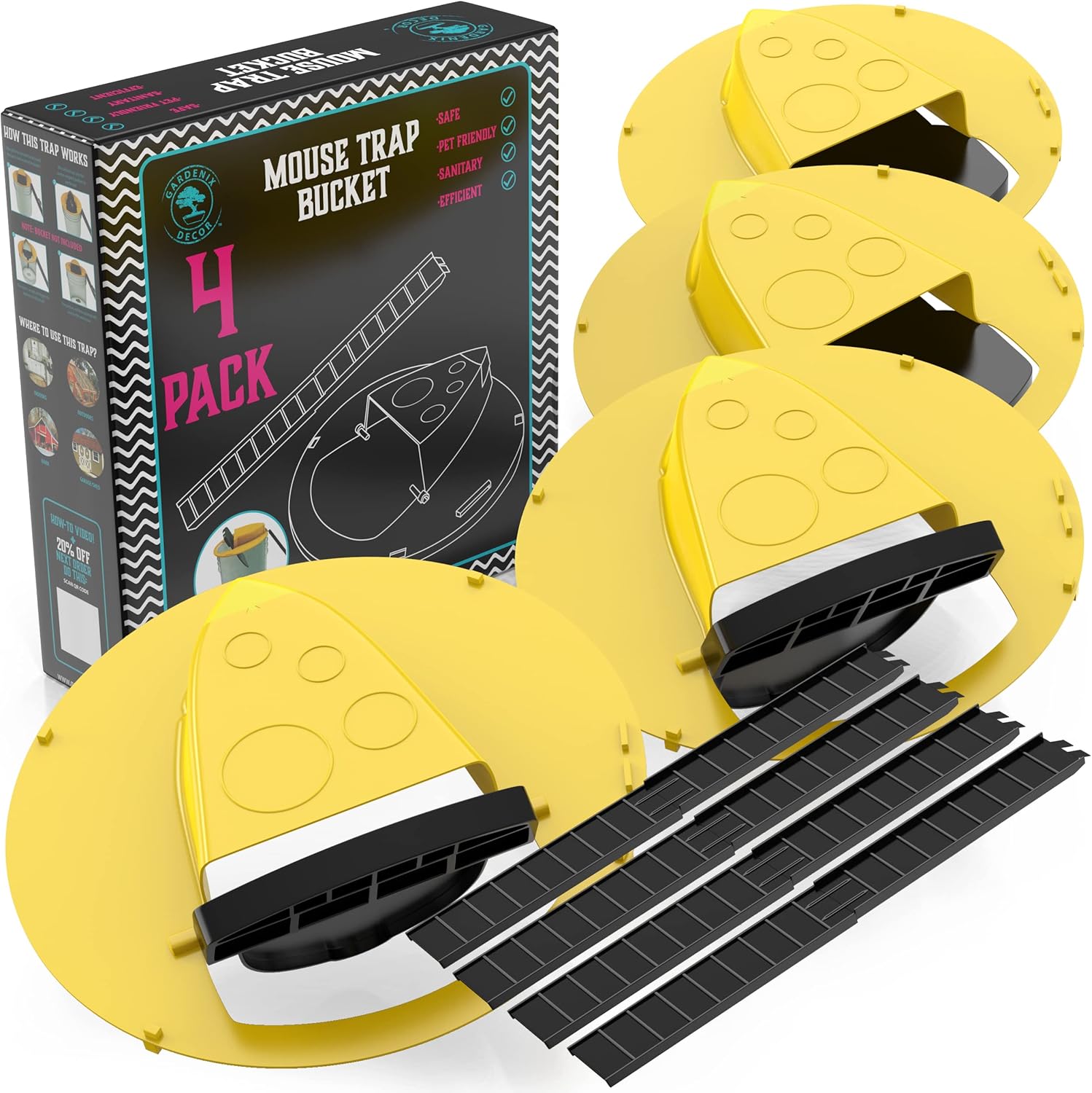 4-Pack Bucket Lid Mouse Traps – Easy Setup for Quick, Safe Rodent Control