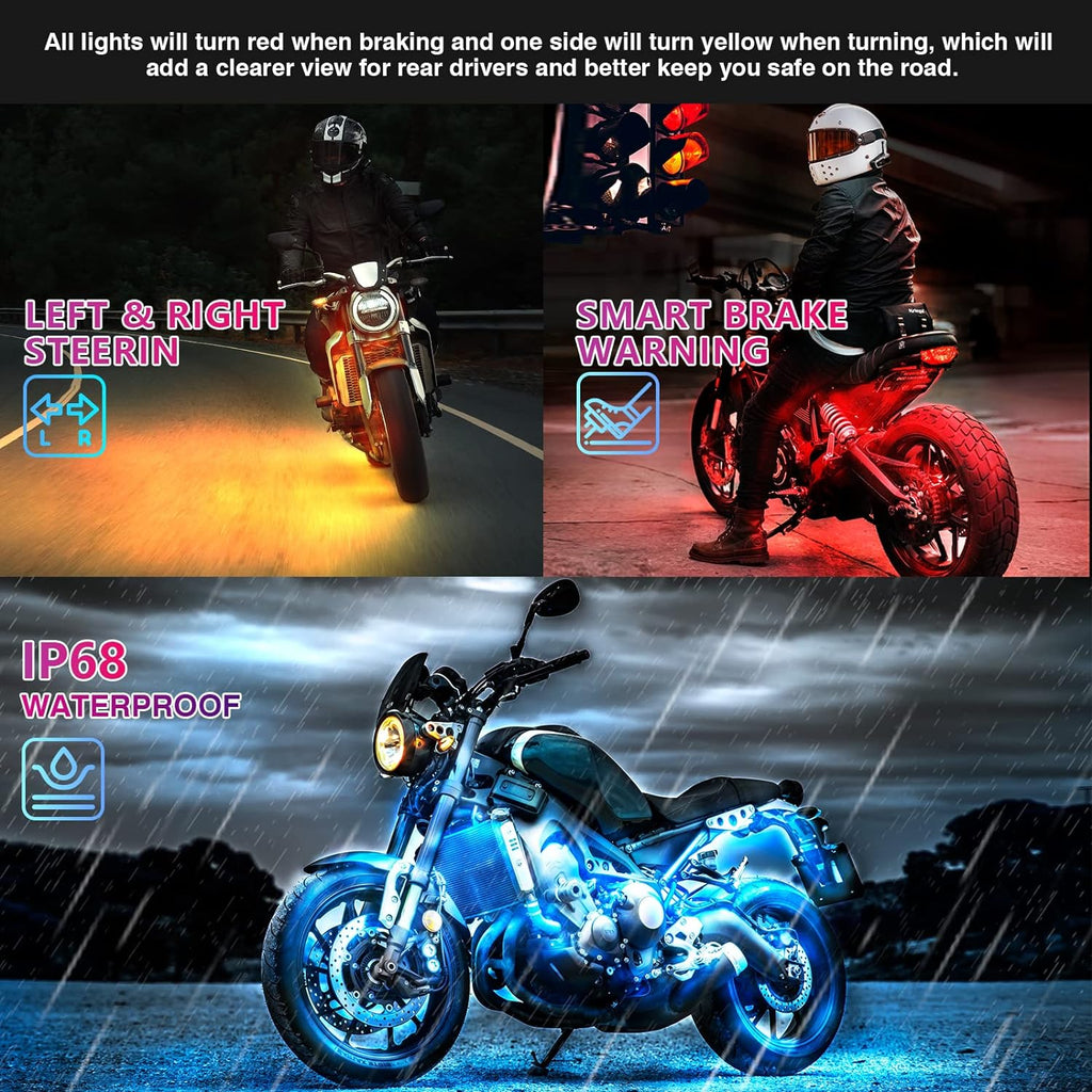 12-Piece Motorcycle LED Light Kit with Brake Light and Turn Signals