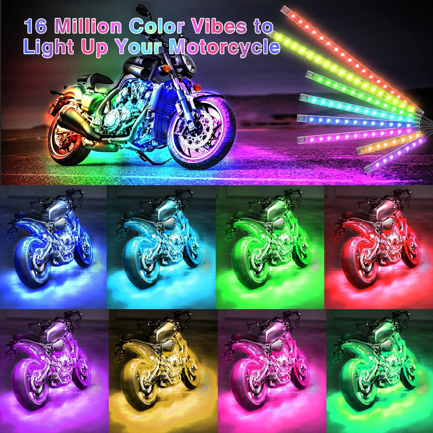12-Piece Motorcycle LED Light Kit with Brake Light and Turn Signals