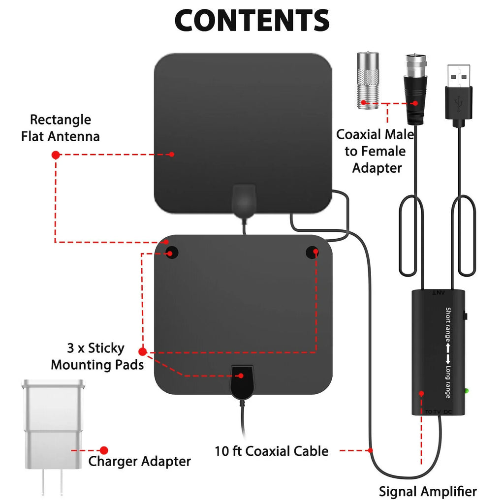 300-Mile Indoor Digital HDTV Antenna with Amplified Signal Booster