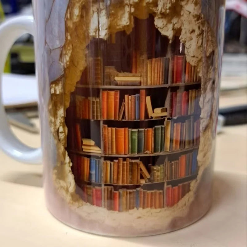 3D Library Bookshelf Mug - The Perfect Gift for Book Lovers and Coffee Enthusiasts