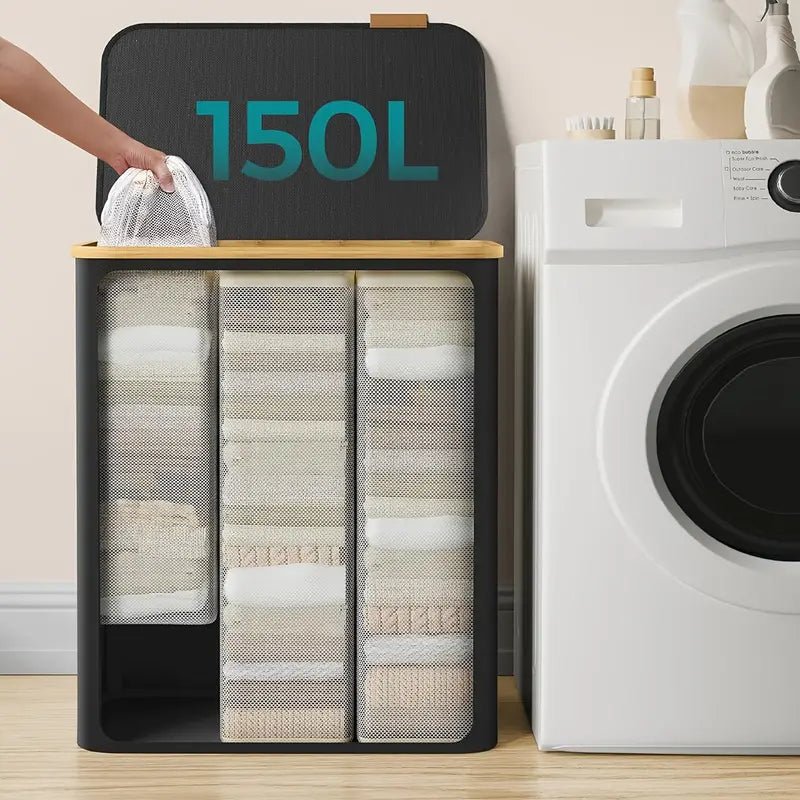 Spacious Collapsible Dual-Compartment Laundry Basket with 5072.1 oz Capacity