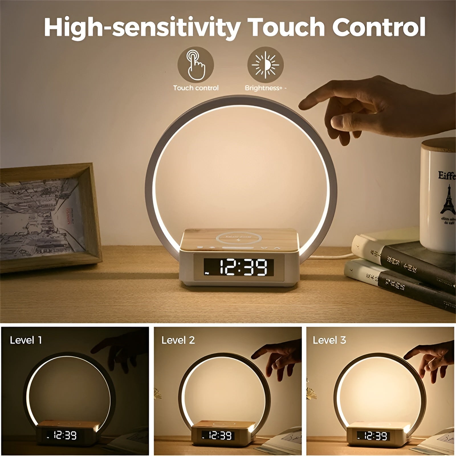 Smart 3-in-1 Table Lamp with Wireless Charging, Alarm Clock & Touch Control