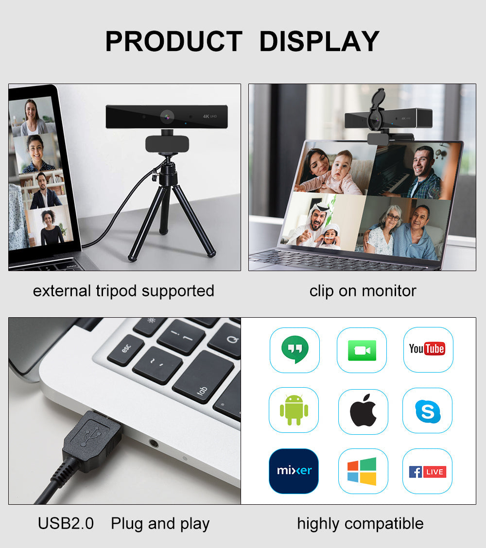 4K Ultra HD Webcam for Crisp, Professional Video