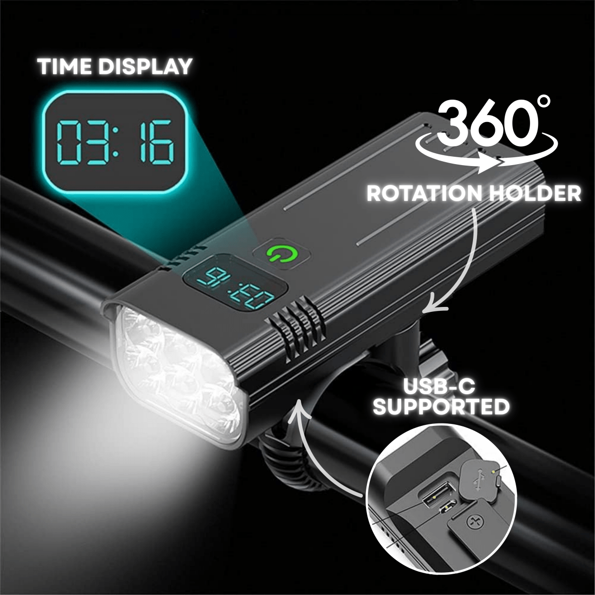 Ultra-Bright 5000 Lumen Bike Light with 12 LEDs and USB-C Rechargeable Battery